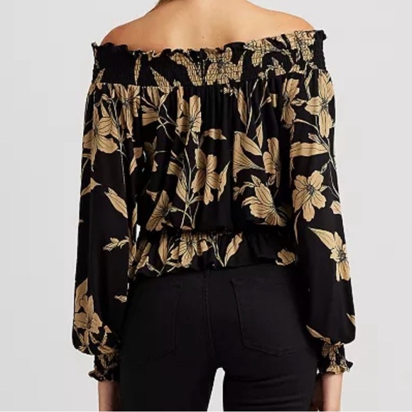 Lauren by Ralph Lauren NWT Black and Beige Off the Shoulder Blouse - Picture 2 of 9